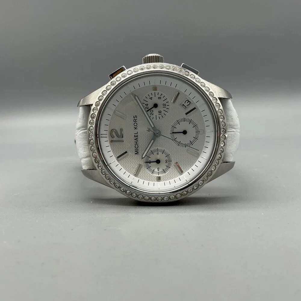 Michael Kors MK-5015 Womens Watch 38mm Crystals Leather Chronograph New Battery